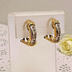 Vintage JJT Gold Electroplated 925 Sterling CZ Accent Half Hoop Pierced Earrings