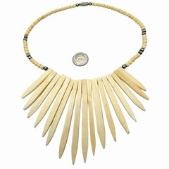 Tribal 1970s Bone Vintage Fringe Statement Necklace – Boho Ethnic Choker 16.5”