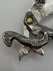 Vintage silver-plated DOLPHIN brooch W/ Textured Pewter Tone Waves EUC