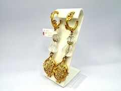 Vintage Gold Filigree Earrings Rhinestones Crystal & Glass Ro-Do Dangles 90s NOS