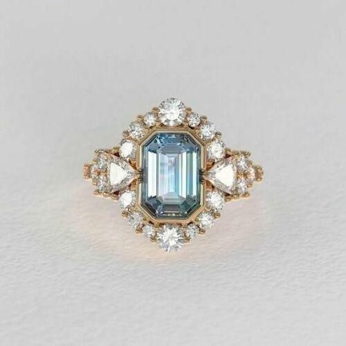 Art Deco Antique 3.80 Ct Aquamarine Vintage Wedding Ring 14K Yellow Gold FN
