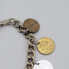 Vintage World Coin Charm Chain Bracelet Womens 6.5 In Travel Jewelry