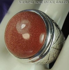 1″ GOLDSTONE Spider style Sterling Silver 0.925 Estate COCKTAIL BAND RING size 9