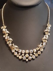 Vintage Aurora borealis gold tone bib necklace adjusts up to 19″ glamorous