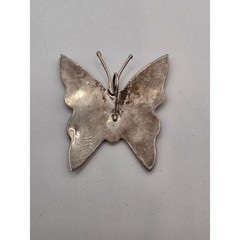 Vintage Alpaca Mexico Abalone Shell Butterfly Pendant Brooch Pin Iridescent