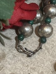 27. Vintage 925 Sterling Silver Ball Green Malachite Beaded Necklace 18″, 41.4g