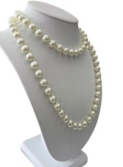 Vintage Carol Lee Long Ivory Imitation Pearl Hand Knotted Silver Tone Necklace