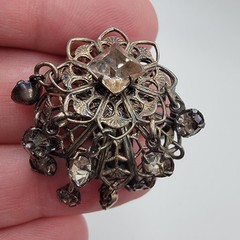 Vintage Estate Silver Metal Clip On Earrings Glass Gems