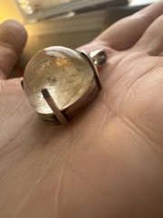 Globe Rutilated Quartz Sterling Silver Pendant Estate Incredible Vintage Jewelry