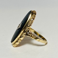 Uncas 10K Yellow Gold Onyx Diamond Chip Size 6 Ring 4.3g