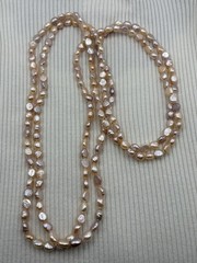 Vintage Long Baroque Freshwater Pearl Necklace Pink Lavender Iridescent