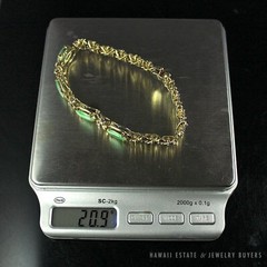 Vintage Burmese Jadeite Jade & Diamond Floral 14k Yellow Gold Bracelet w/ Papers