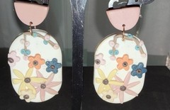 Bohemian Handmade Polymer Clay Earrings 3D Floral Design White Backing Vtg