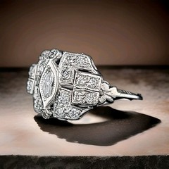 0.52ct Vintage Filigree Platinum Ring Natural Marquise Diamond SI1-H