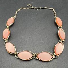 Vintage Pink Thermoset Station Necklace Gold Tone Mid Century Choker