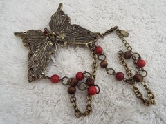 YOU & I Brasstone Red Bead Butterfly Pendant Necklace (J51)