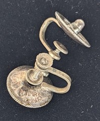 Vintage Sterling Silver Screw Back Earrings Round Dome Beaded Design Art Deco