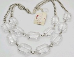 Clear Lucite Layered Necklace Silver tone Art Deco Link Chunky Macy’s 21 in