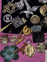 Costume Jewelry Brooch Lot Bakelite, Eisenberg, Jay Strongwater, Swarovski, JJ