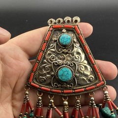 Old Tibetan Brass Handmade Traditional Unique Triangle Shaped Pendant Necklace