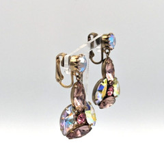 Aurora Borealis Crystals Rhinestones Clip On Earrings AB Vintage Unmarked Dangle