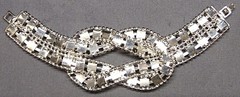 VINTAGE SILVER TONE CLEAR CRYSTAL ART DECO BOW BRACELET