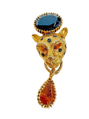 Vtg Jaguar Leopard Pin Brooch Graziano Dangling Rhinestone Enamel Big Cat
