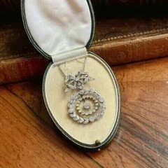 Art Deco Vintage Style Round Lab Created Diamond 14K White Gold Finish Pendants