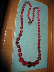 Vintage Amber Cherry Graduated Double Round Bead Necklace Rich Reds 18 inch