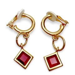 VTG Swarovski Swan Signed Red Square Bezel Set Crystal Dangle Clip On Earrings