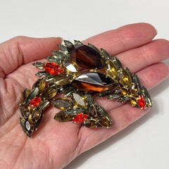Vintage Juliana Rhinestone Brooch Clip Earrings Autumn Colors Watermelon Gold