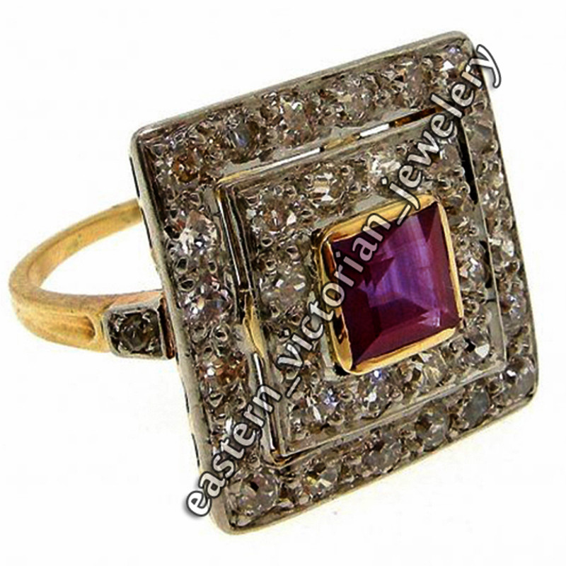 Stunning 1.90Ctw Rose Cut Diamond Ruby Studded Silver Vintage Style Ring Jewelry