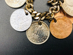 Vintage 15 RARE 1950’s Coin Charm Bracelet South Africa, India, Osterreich, Mex