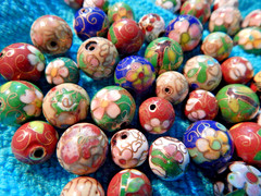 50 Antique Cloisonné Beads From Broken Necklace – 25 @ 9mm & 25 @ 12mm