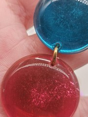 Vintage Multicolor Lucite Plastic Dangle Clip On Earrings Orange Blue Purple