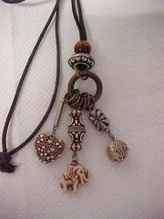 Vtg Tribal Boho Carved Wood Heart Elephant Fetish Silver Beads Necklace 32″