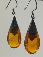 Vtg Baltic Amber Tear Drop Earrings Silver Filigree Shepard Hook Clasps