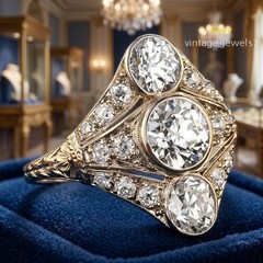 3-Stone Art Deco 4CT Round Lab Created Diamond Vintage Wedding Ring 14K Gold FN