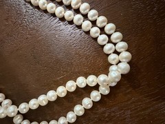 Vintage Hand-Knotted Genuine Freshwater Pearl Necklace 36 in Heart Toggle Clasp