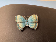 Sky Blue Enamel Crystal Butterfly Brooch