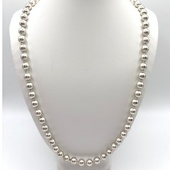 Monet Vintage Faux Pearl Strand Necklace Champagne Silver Tone Signed Clasp 30in