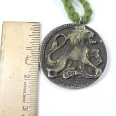 Leo Lion Zodiac Pendant Handmade Clay Vintage Green MCM 1970s 1980s Retro