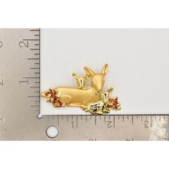 Danecraft Vintage Christmas Deer Pin Brooch Red Fawn Doe Brushed Gold Signed A19
