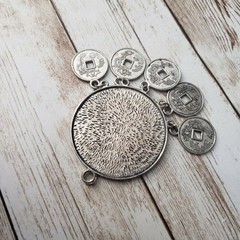 Vintage Pendant – Large Statement Blue & Silver Tone – No Chain Included