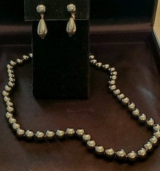 MARVELLA Vtg Earring & Necklace Set, Dk Gray Pearls, 20″ Necklace, Drop Earrings