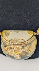 Vintage CASTLECLIFF Lucite Fish Bowl Pendant Necklace Clear Resin Fishbowl
