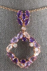 3.51CT DIAMOND & AAA AMETHYST & PINK QUARTZ 14K ROSE GOLD SQUARE ETOILE NECKLACE