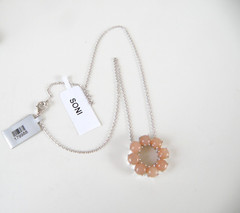 New Sterling Silver 925 Peach Moonstone Halo Round Pendant Necklace