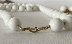 Vintage White Bead Gold Tone Necklace(no Brand) AND Clip On Earrings (Trifari)