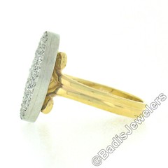 Vintage 14K Gold Platinum 0.60ctw Pave Diamond On Black Onyx Round Platter Ring